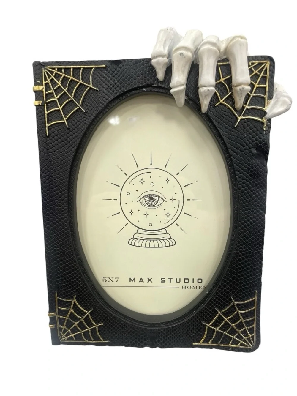 Max Studio Gothic Skeleton Hand Photo Frame with Gold Web Accents - 5 x 7 - New